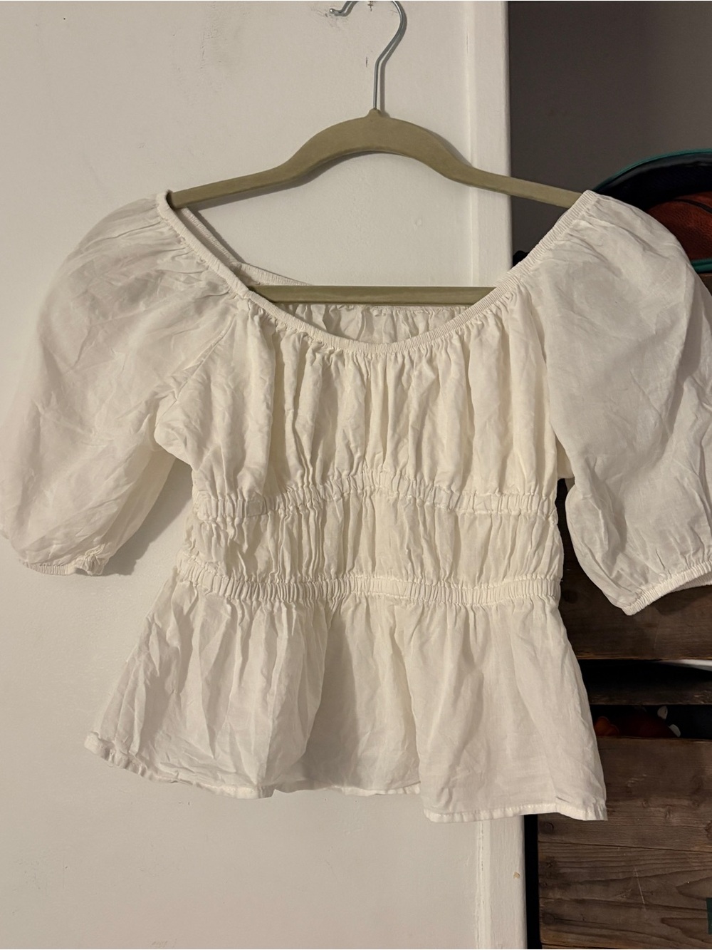 Cottagecore Peasant Smocked Puff-Sleeve Cropped Blouse Top Size Extra Small